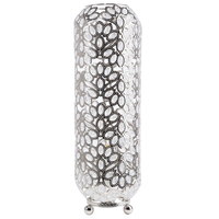 Lampada da Terra Argento Metallo Forma Cilindrica 70 cm Motivo Floreale Glam