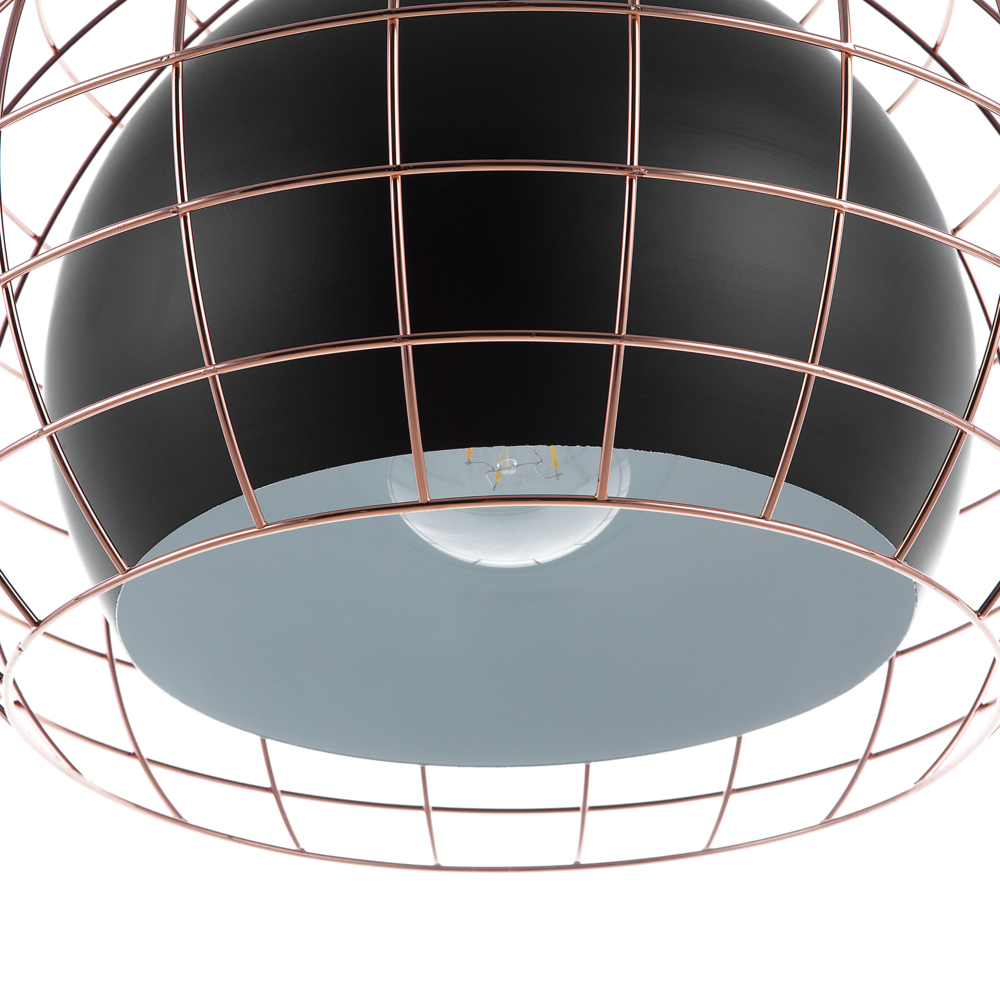 Lampada da Soffitto in Metallo Nero con Paralume a Gabbia 128 cm