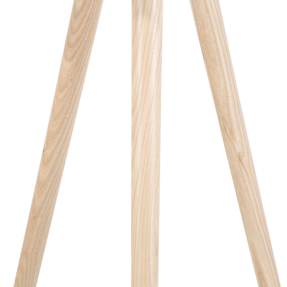 Lampada da Terra Policotone Grigio 142H cm Rovere Legno Chiaro Gambe Treppiede Paralume Tamburo Moderno