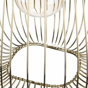 Lampadario Paralume in Metallo Dorato a Forma di Cono a Griglia