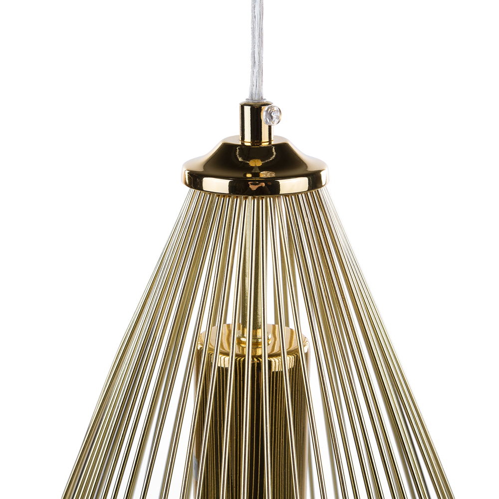 Lampadario Paralume in Metallo Dorato a Forma di Cono a Griglia