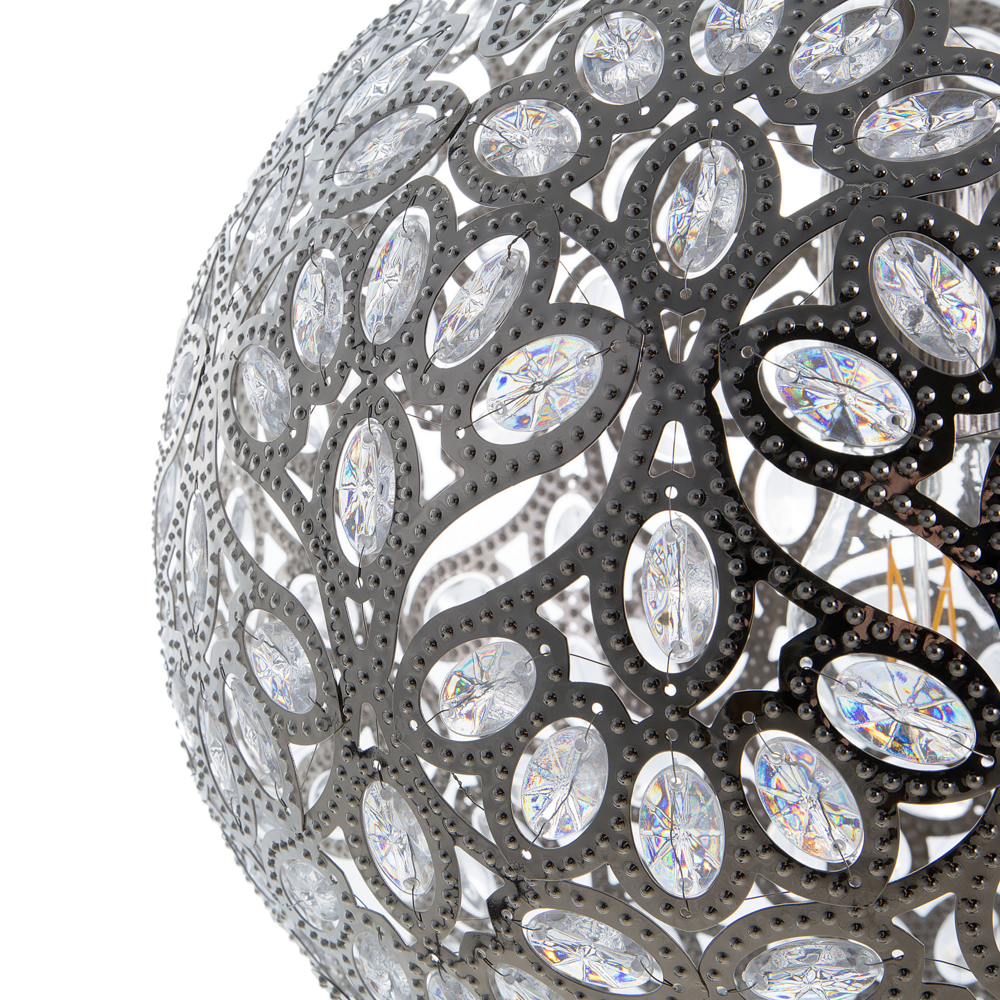 lampadario Argento Metallo 90 cm Pendente Floreale paraluce Cristalli Orientale Boho