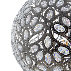 lampadario Argento Metallo 90 cm Pendente Floreale paraluce Cristalli Orientale Boho