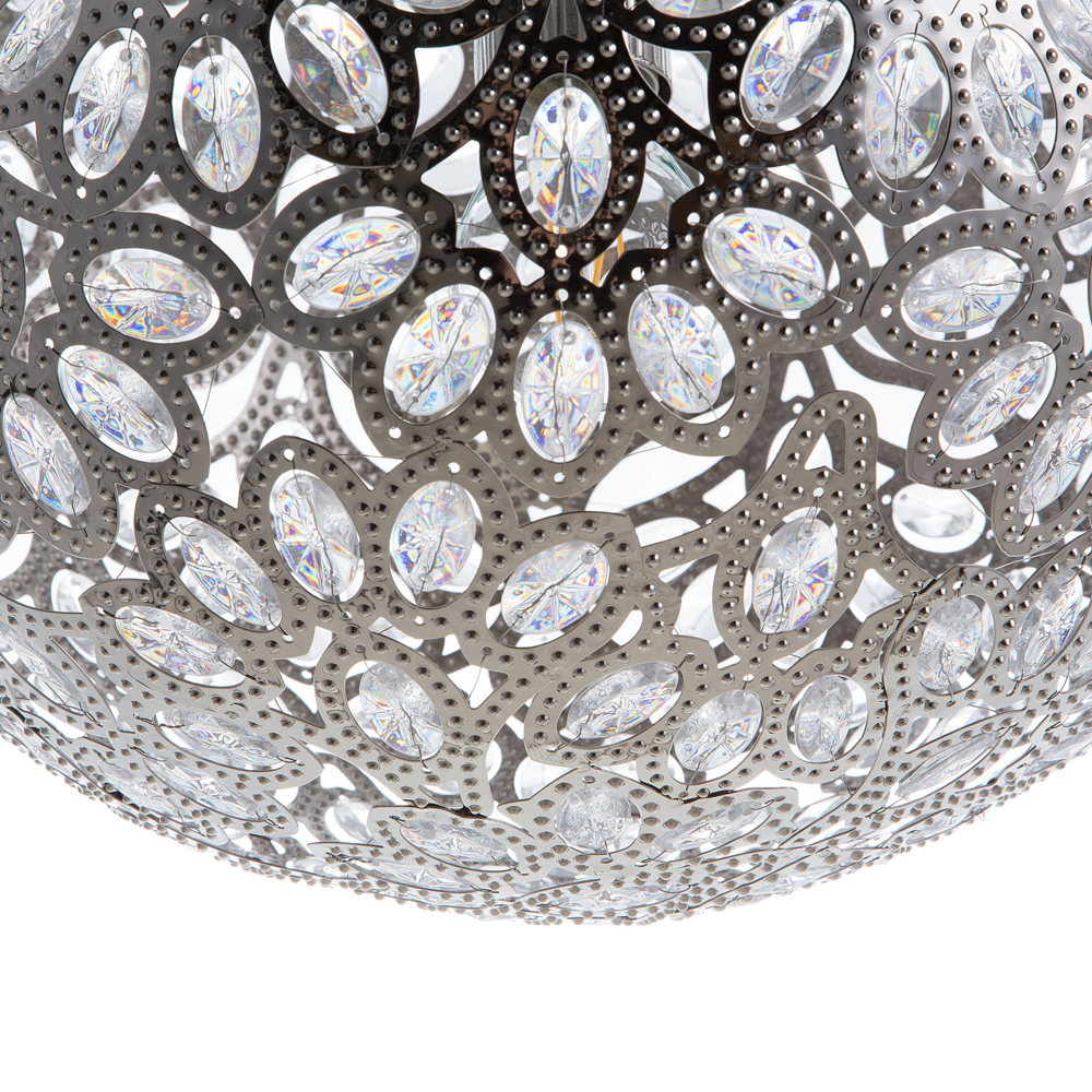 lampadario Argento Metallo 90 cm Pendente Floreale paraluce Cristalli Orientale Boho