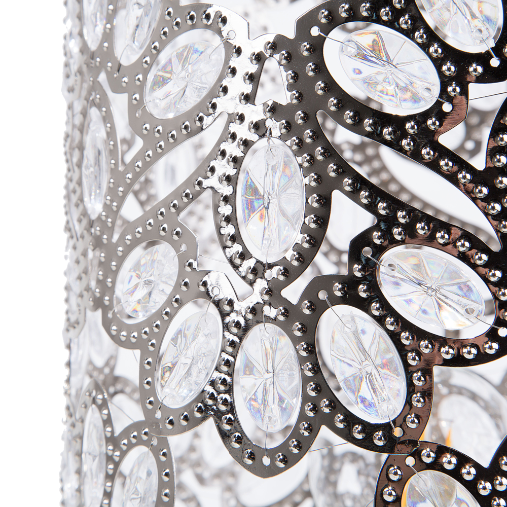 Lampada da Terra Argento Metallo Forma Cilindrica 70 cm Motivo Floreale Glam