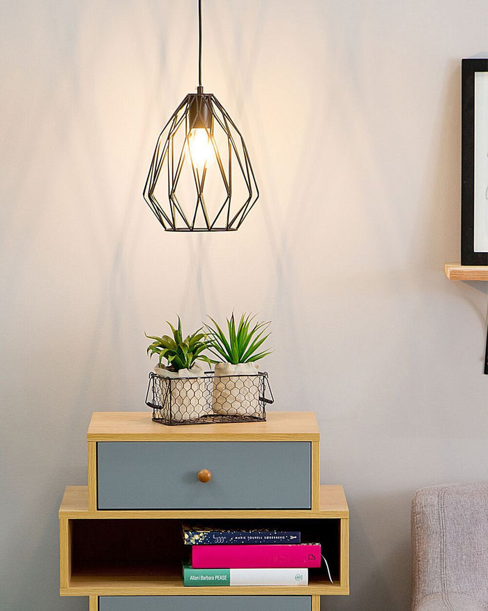 Lampada a 1 Luce con Paralume in Filo Metallico Nero Traforato