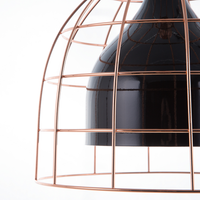 Lampada a sospensione in metallo Nero e rame con paralume a gabbia in rame industriale
