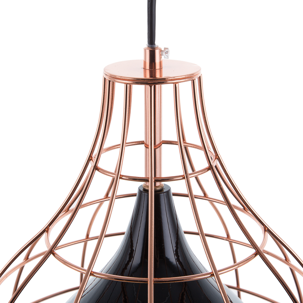 Lampada a sospensione in metallo Nero e rame con paralume a gabbia in rame industriale