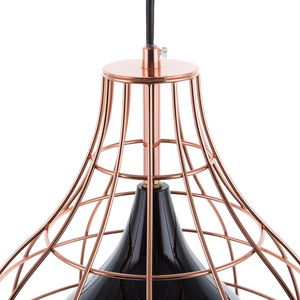 Lampada a sospensione in metallo Nero e rame con paralume a gabbia in rame industriale