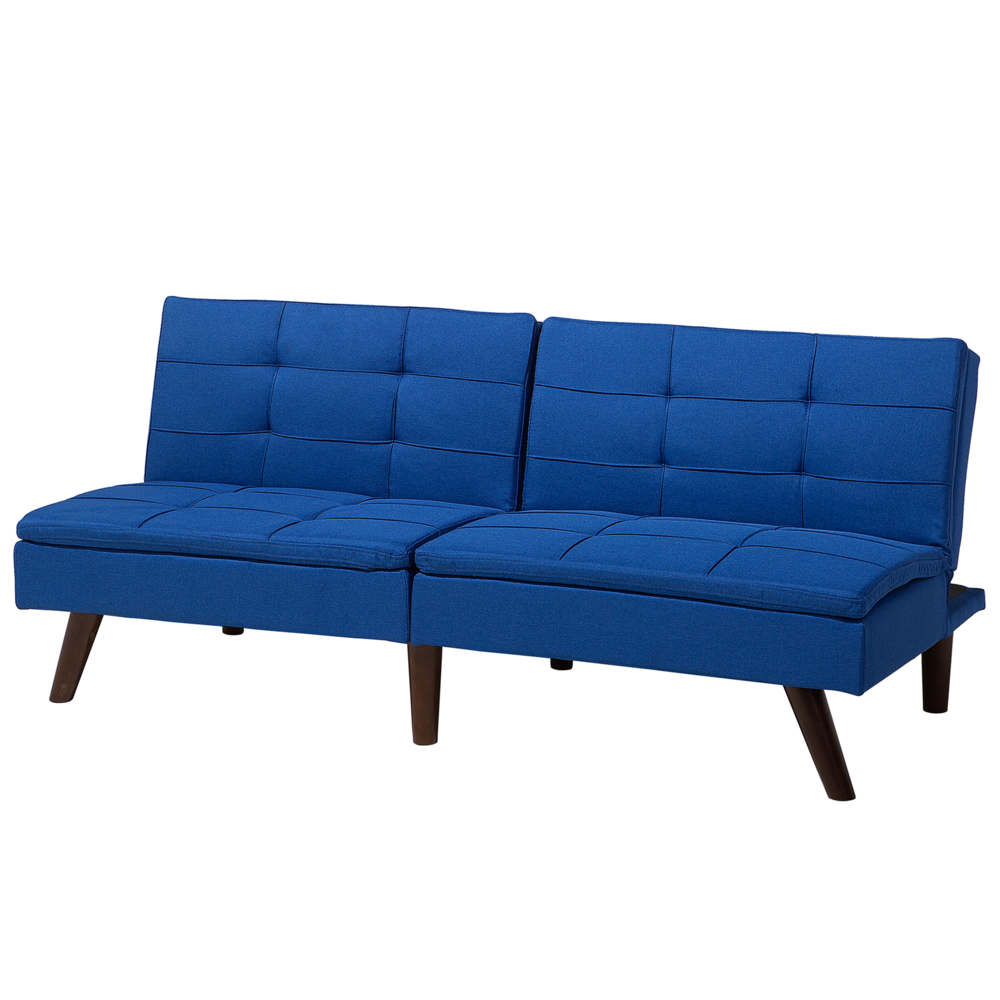 Divano letto blu cobalto 3 posti trapuntato tappezzeria Click Clack Split indietro gambe in metallo