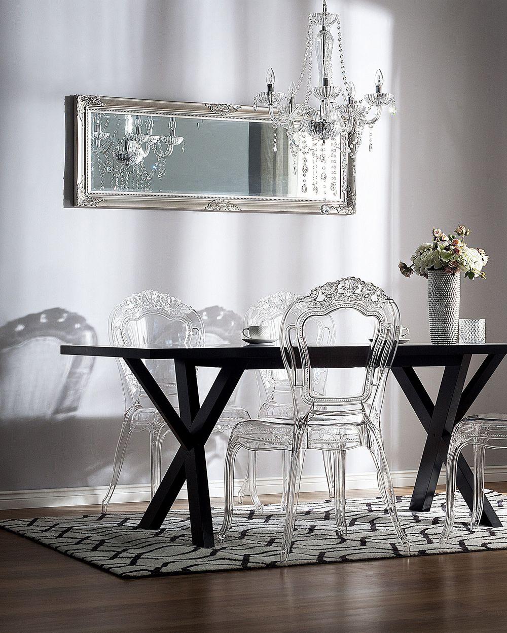 Set di 2 sedie da pranzo in acrilico trasparente con schienale solido senza braccioli impilabili dal design moderno vintage