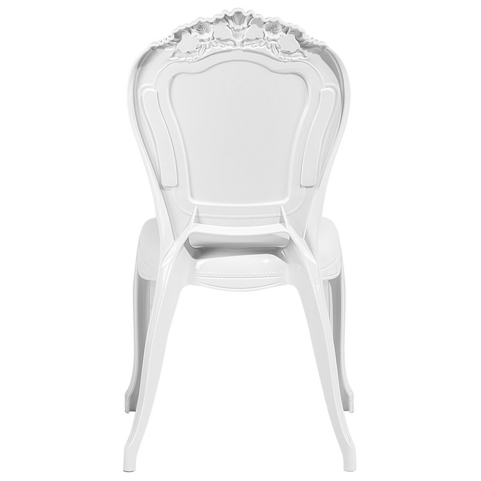 Set di 2 sedie da pranzo bianche in acrilico con schienale solido impilabili design vintage