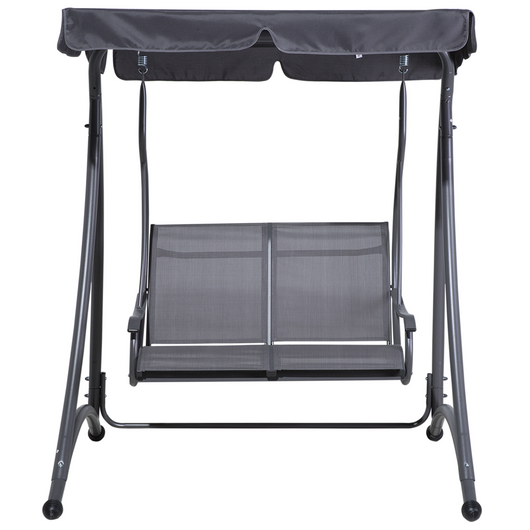 Altalena da giardino in tessuto grigio con struttura in acciaio Patio 2 posti con baldacchino
