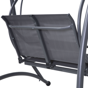 Altalena da giardino in tessuto grigio con struttura in acciaio Patio 2 posti con baldacchino