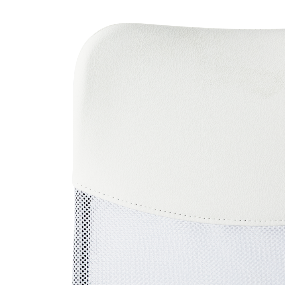 Sedia da ufficio rete bianca ed ecopelle alzata a gas regolabile in altezza completamente girevole e inclinabile