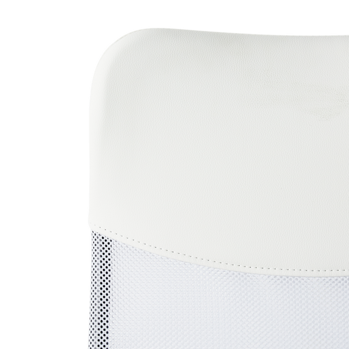 Sedia da ufficio rete bianca ed ecopelle alzata a gas regolabile in altezza completamente girevole e inclinabile