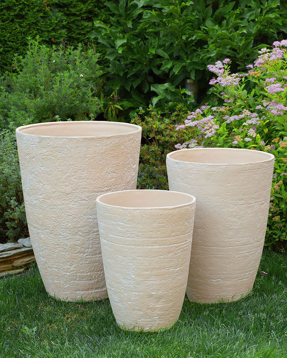 Vaso per piante in pietra di colore beige 51 x 51 x 71 cm per interni ed esterni