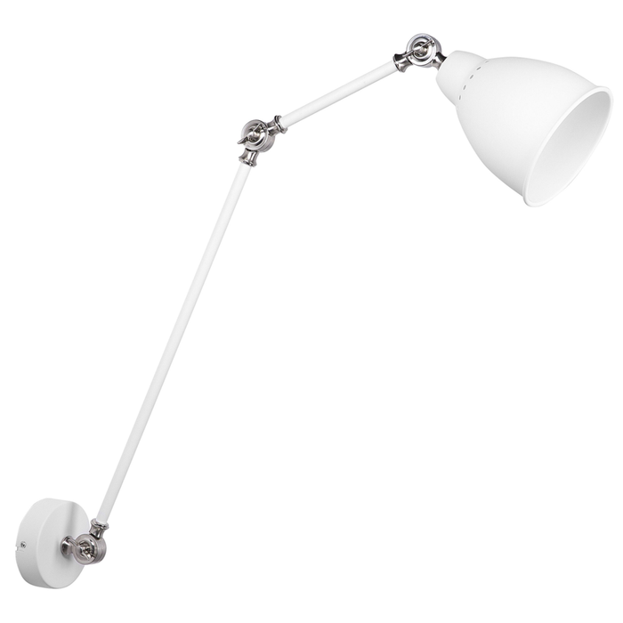Lampada da parete bianca con braccio oscillante lungo in metallo argentato Lampada da lettura dal design moderno