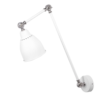 Lampada da parete bianca con braccio oscillante lungo in metallo argentato Lampada da lettura dal design moderno