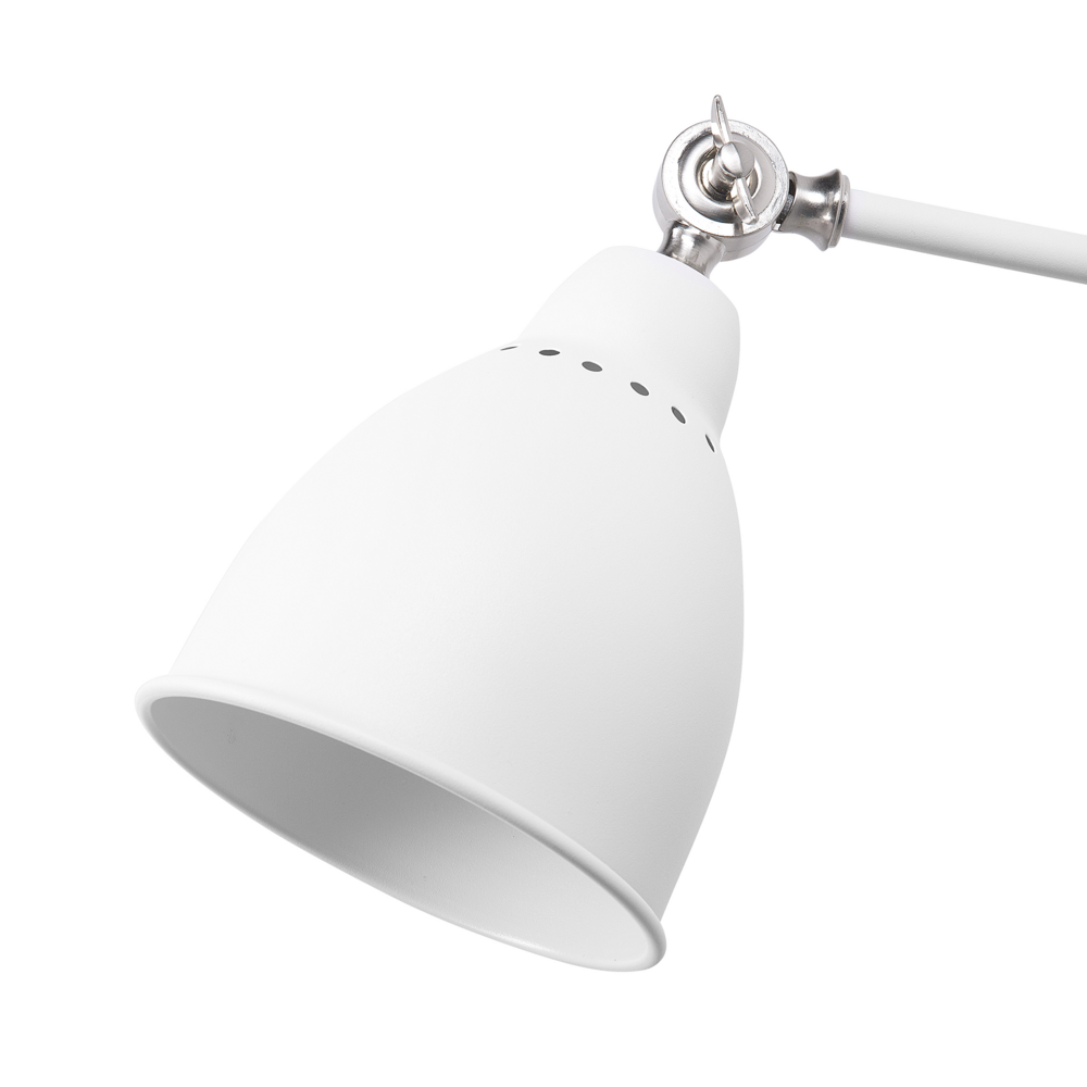 Lampada da parete bianca con braccio oscillante lungo in metallo argentato Lampada da lettura dal design moderno