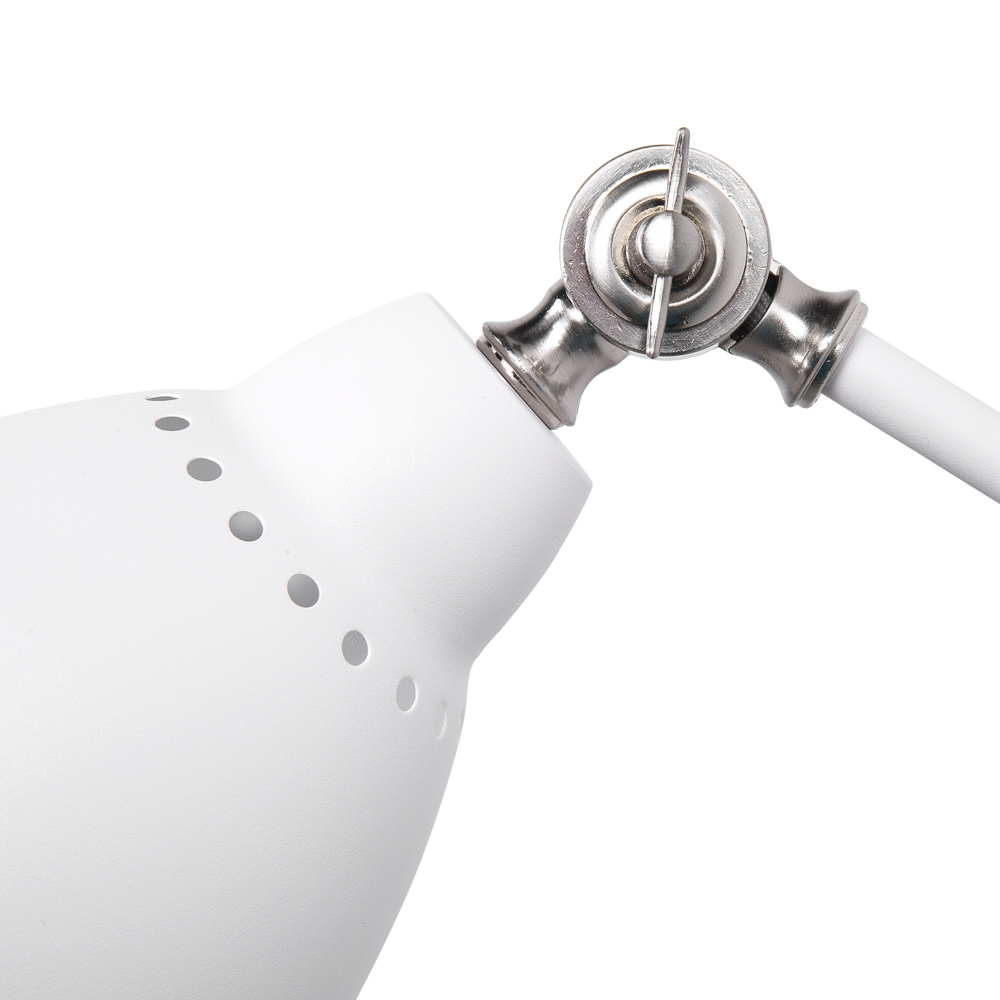 Lampada da parete bianca con braccio oscillante lungo in metallo argentato Lampada da lettura dal design moderno