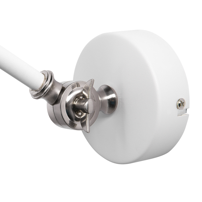 Lampada da parete bianca con braccio oscillante lungo in metallo argentato Lampada da lettura dal design moderno