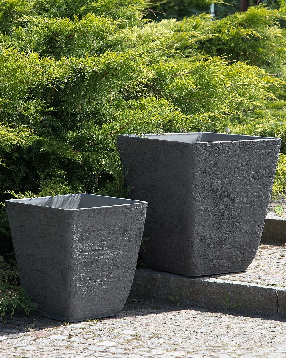 Vaso per piante in pietra grigia poliresina 49 x 49 x 53 cm per interni ed esterni quadrato