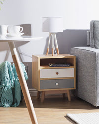 Comodino in legno chiaro 2 cassetti ripiano Tavolino stile moderno scandinavo camera da letto soggiorno