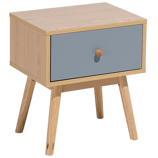 Comodino in legno chiaro con 1 cassetto grigio in legno prodotto dal design scandinavo