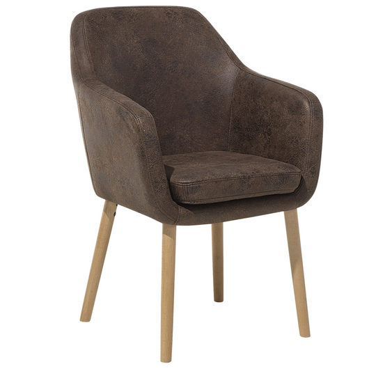 Sedia da pranzo con gambe in legno imbottite in ecopelle marrone