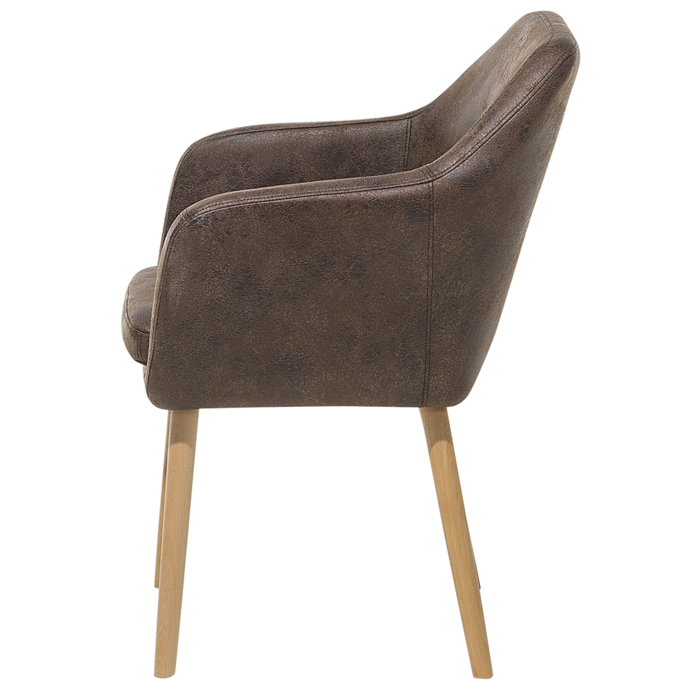 Sedia da pranzo con gambe in legno imbottite in ecopelle marrone