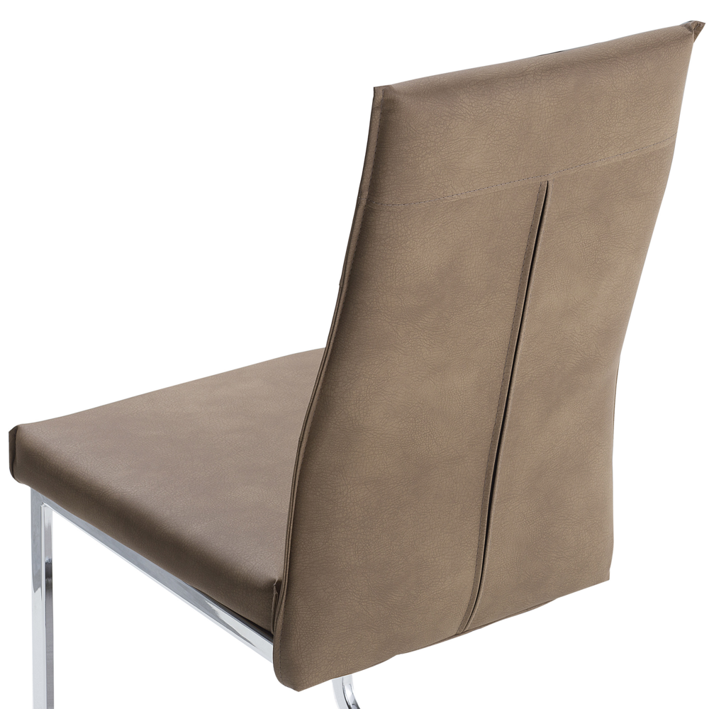 Set di 2 sedie da pranzo beige sabbia imbottite in ecopelle gambe a sbalzo argento senza braccioli design moderno