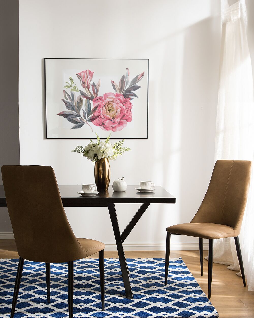 Set di 2 sedie da pranzo con sedile imbottito in ecopelle marrone dorato con schienale alto