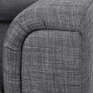 Divano ad angolo rivestito in tessuto grigio a forma di L con orientamento a versione sinistra