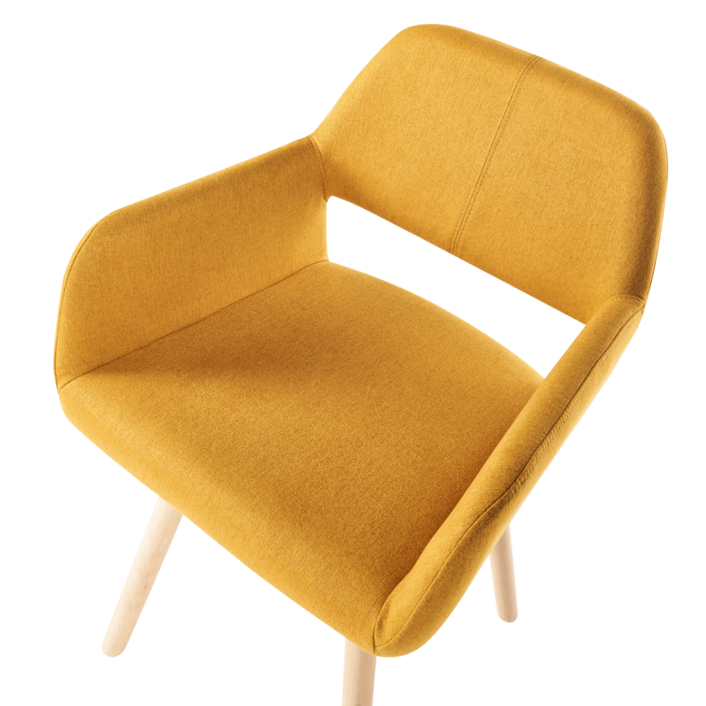 Set di 2 sedie da pranzo rivestimento in tessuto giallo gambe in legno chiaro stile moderno eclettico