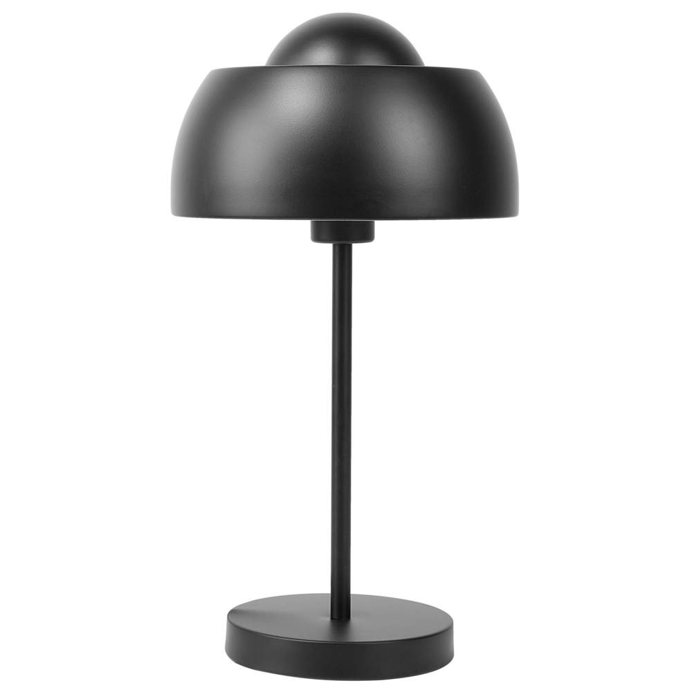 Lampada da Tavolo Comodino Luce in Metallo Nero Base Rotonda Cupola Paralume Industriale