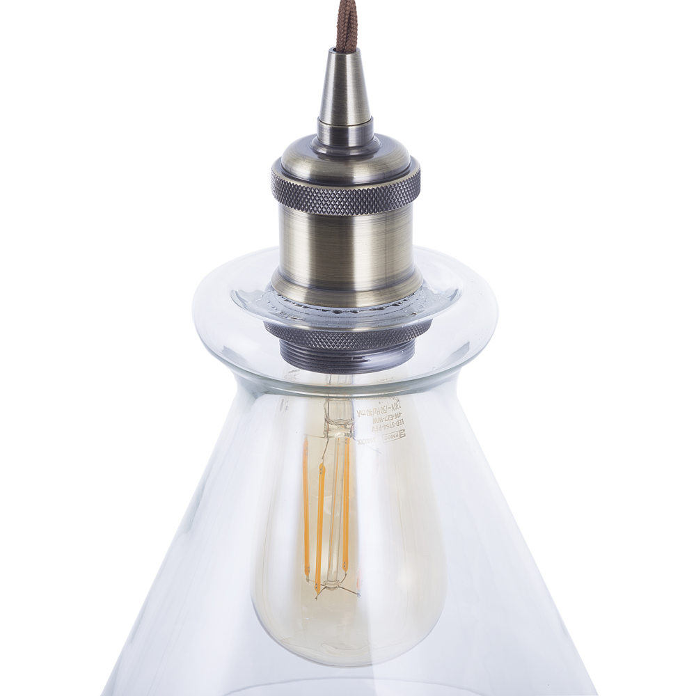 Lampada a Sospensione lampadario Industriale in Metallo Ottone Vetro Trasparente