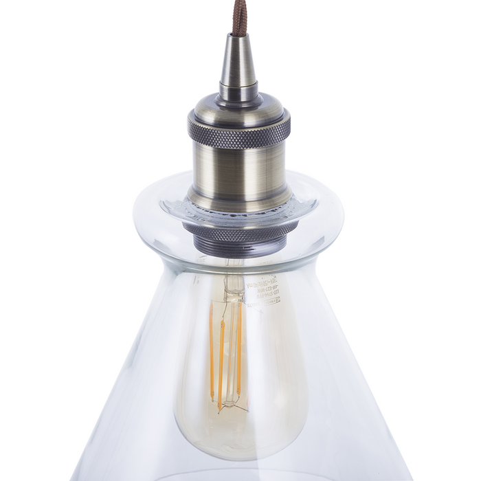 Lampada a Sospensione lampadario Industriale in Metallo Ottone Vetro Trasparente