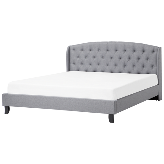 Letto a doghe Tessuto in poliestere grigio Poggiatesta trapuntato imbottito 180 x 200 cm Design moderno