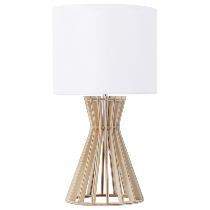 Lampada da Tavolo Legno Chiaro e Paralume Bianco Contemporanea