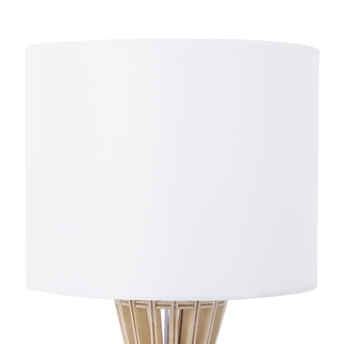 Lampada da Tavolo Legno Chiaro e Paralume Bianco Contemporanea