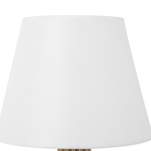 Lampada da Tavolo Base in Legno Chiaro e Paralume in Tessuto Bianco Moderna