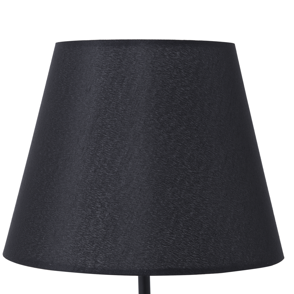Lampada da Tavolo Nera Rotonda Base in Legno Paralume in Tessuto Nero Moderna