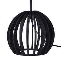 Lampada da Tavolo Nera Rotonda Base in Legno Paralume in Tessuto Nero Moderna