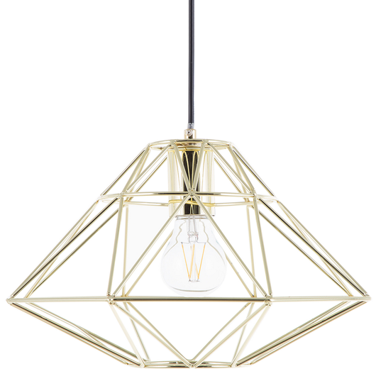 Lampada a Sospensione in Metallo Dorato a 1 Luce a Forma di Gabbia Geometrica a Filo Nudo