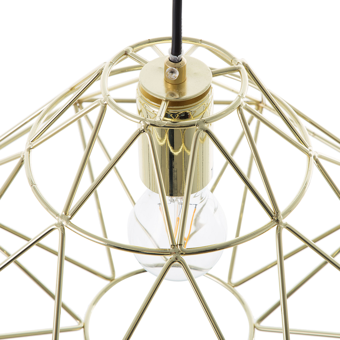 Lampada a Sospensione in Metallo Dorato a 1 Luce a Forma di Gabbia Geometrica a Filo Nudo