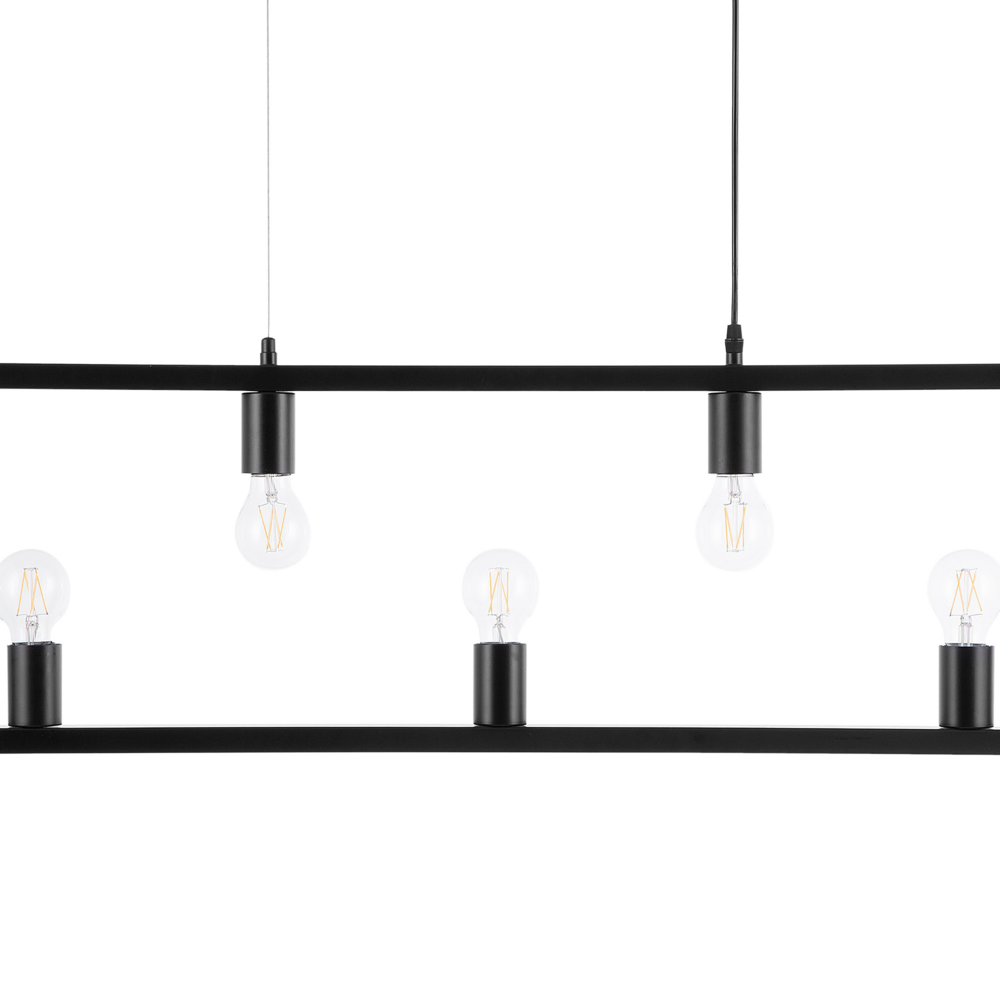 Lampada a Sospensione a 5 Luci in Metallo Nero Stile Industriale Rettangolare