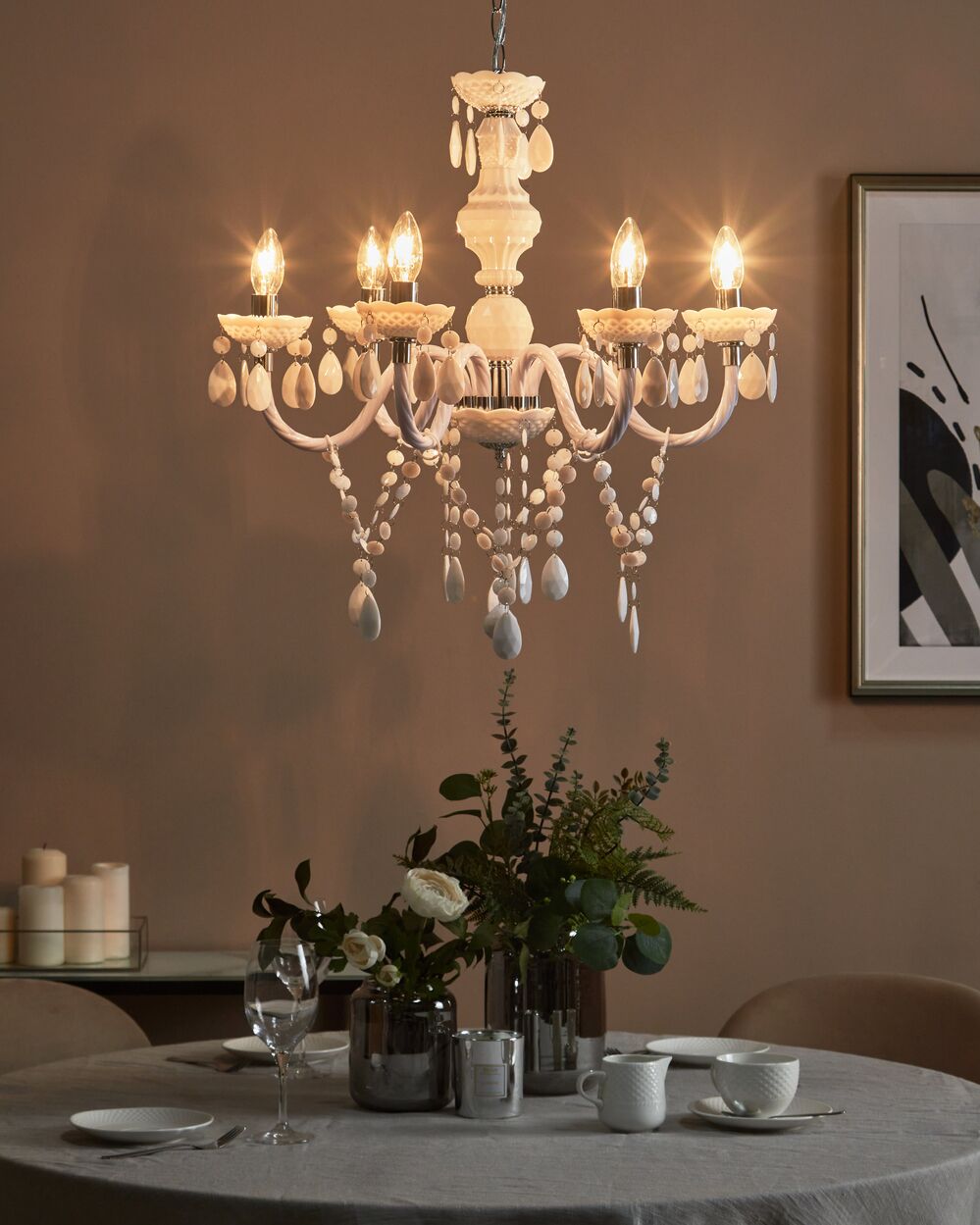 Lampadario Cristallo Bianco 6 Lampadine Glamour Soggiorno Camera da Letto