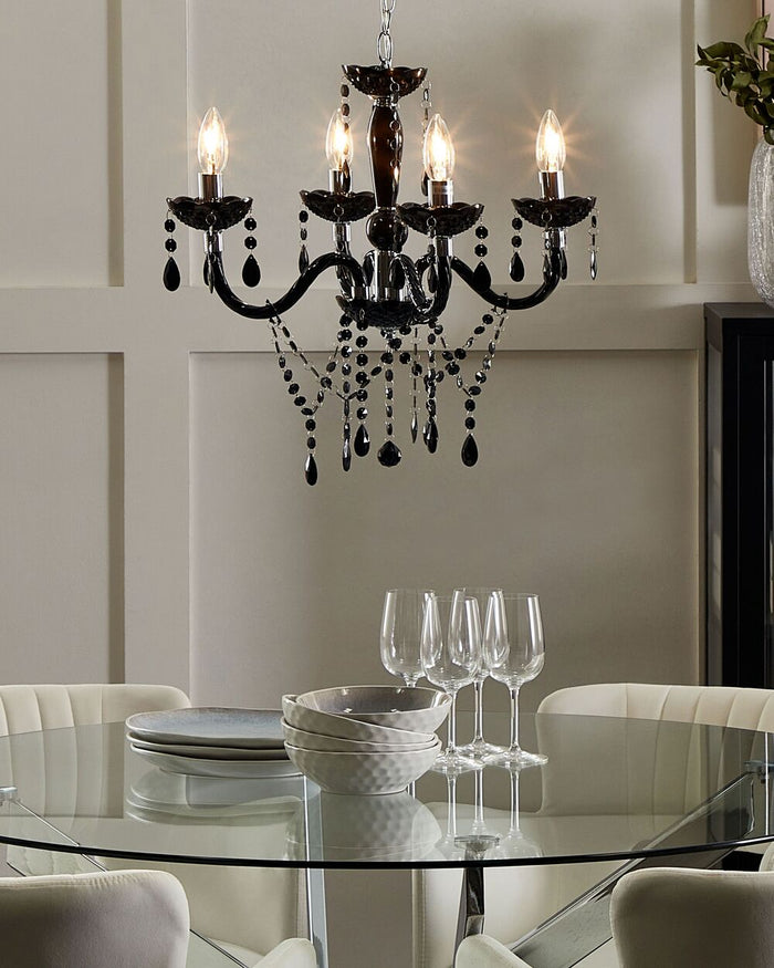 Lampadario Nero con Cristalli 4 Luci Glam illuminazione moderna
