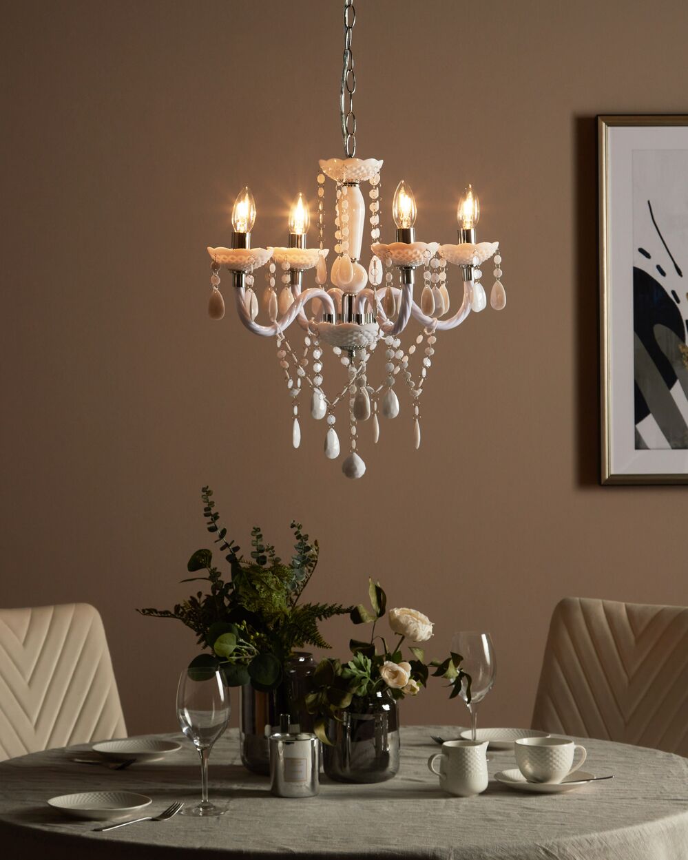 Lampadario Bianco con Cristalli 4 Luci Glam illuminazione moderna